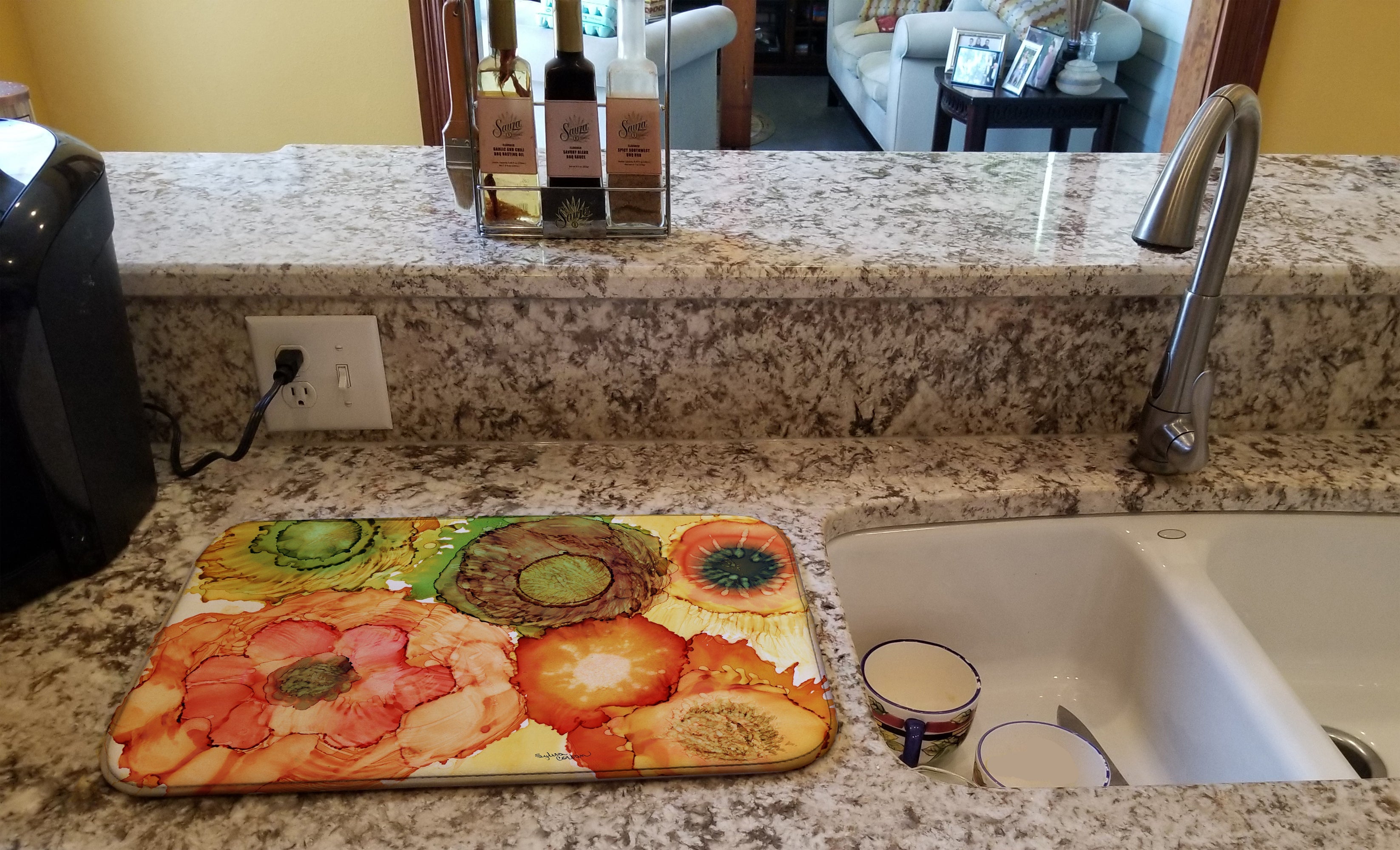 Abstract Flowers Blossoms Dish Drying Mat Absorbent Dish Drying Mat Pad for Kitchen Counter Dish Drainer Mat for Countertop, 14 x 21", Multicolor