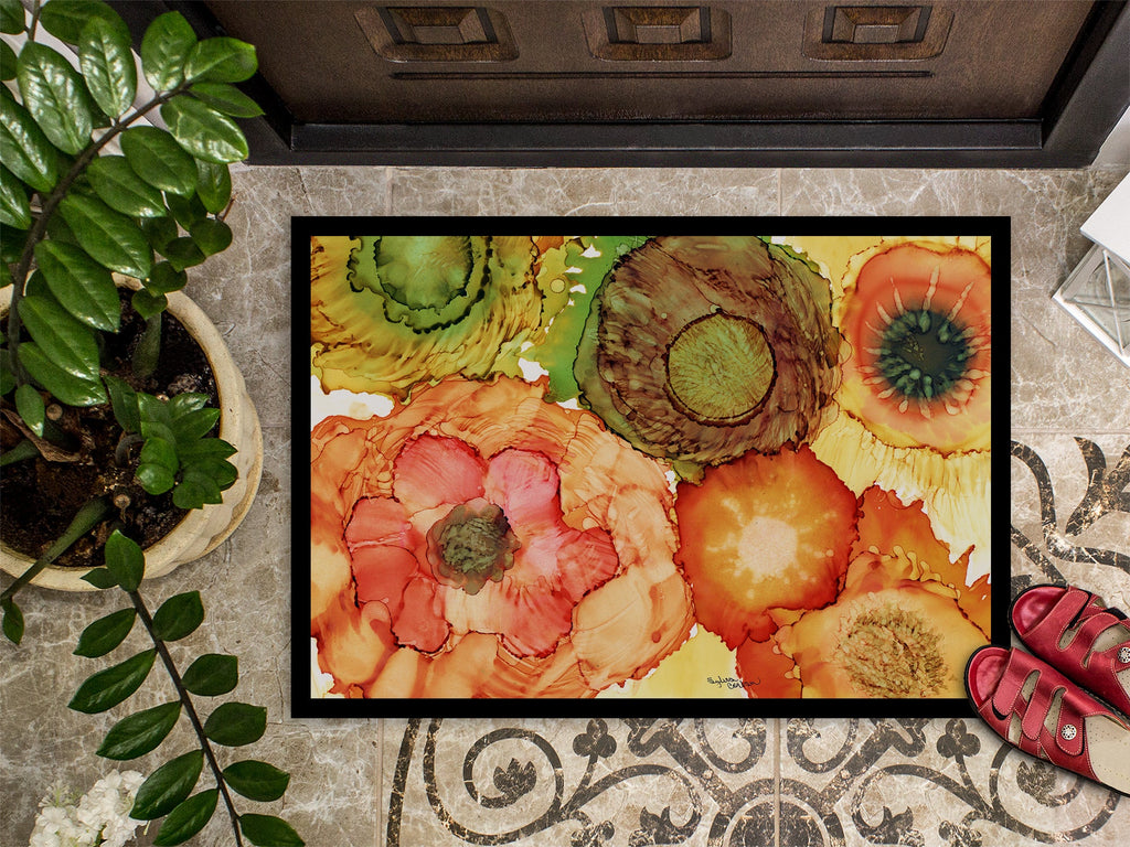Abstract Flowers Blossoms Doormat Indoor Outdoor 24H X 36W Front Door Mat Rugs for Entryway, Non Slip Washable Low Pile,