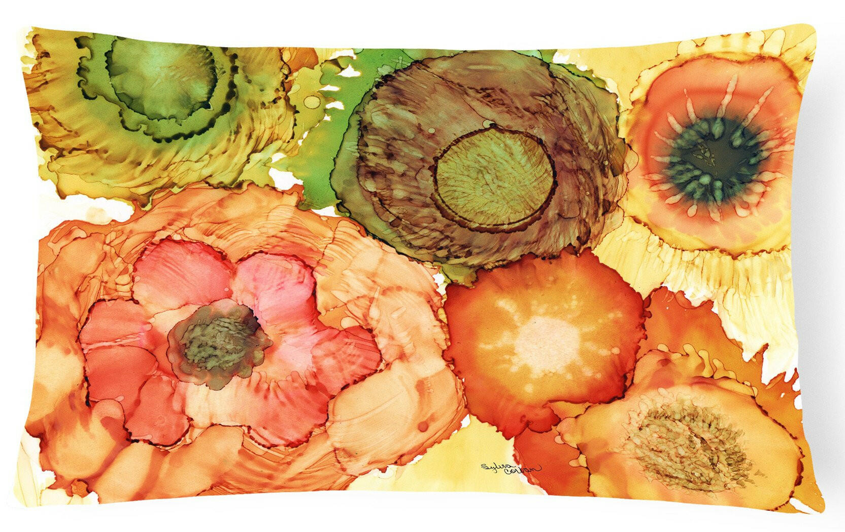 Abstract Flowers Blossoms Decorative Throw Pillow 12x16 Indoor Outdoor Accent Cushion, Fabric Cover with Insert for Sofa, Bed, Porch & Living Room