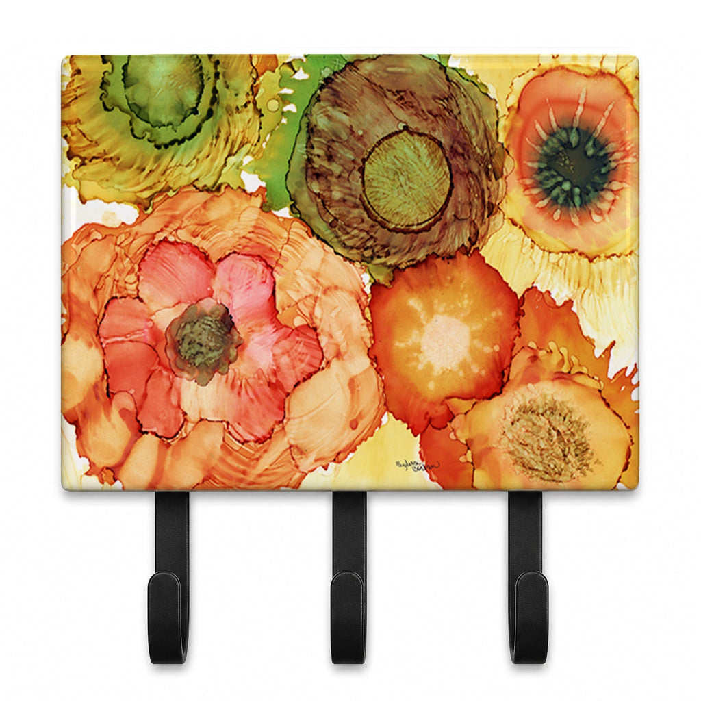 Abstract Flowers Blossoms Leash or Key Holder Wall Hooks, Coat Rack Wall Mount, for Hanging Keys, Towels, Aprons, Leashes
