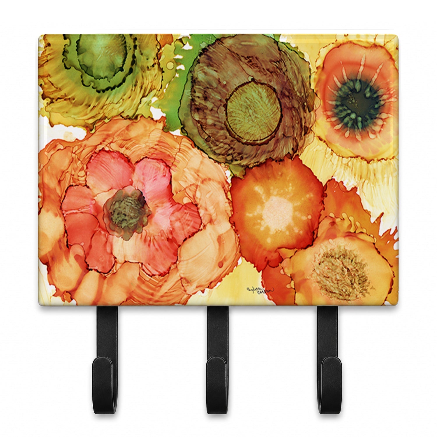 Abstract Flowers Blossoms Leash or Key Holder Wall Hooks, Coat Rack Wall Mount, for Hanging Keys, Towels, Aprons, Leashes