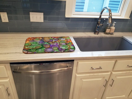 Abstract in Purple Green and Orange Dish Drying Mat Absorbent Dish Drying Mat Pad for Kitchen Counter Dish Drainer Mat for Countertop, 14 x 21", Multicolor