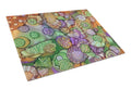 Abstract in Purple Green and Orange Cutting Board Tempered Glass Kitchen Cutting Surface, Heat Resistant Chopping, Non-Slip Feet, Food Prep & Serving