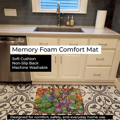 Abstract in Purple Green and Orange Memory Foam Kitchen Mat Machine Washable Anti-Fatigue Cushion Comfort Bath or Kitchen Rug