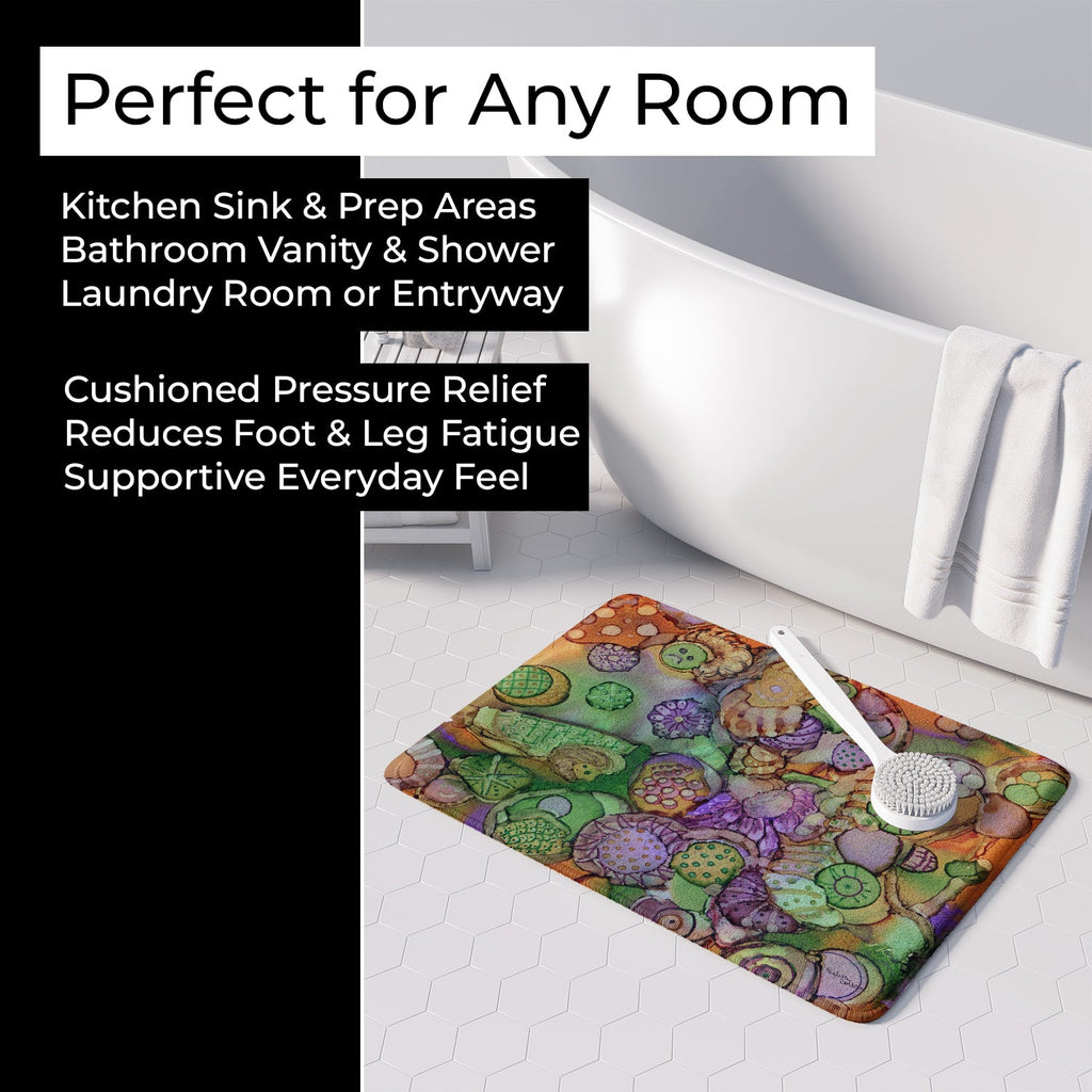 Abstract in Purple Green and Orange Memory Foam Kitchen Mat Machine Washable Anti-Fatigue Cushion Comfort Bath or Kitchen Rug
