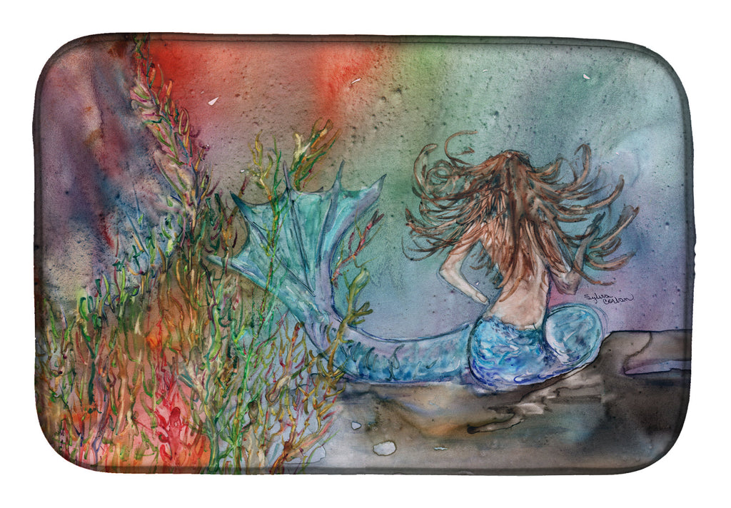 Brunette Mermaid Water Fantasy Dish Drying Mat Absorbent Dish Drying Mat Pad for Kitchen Counter Dish Drainer Mat for Countertop, 14 x 21", Multicolor