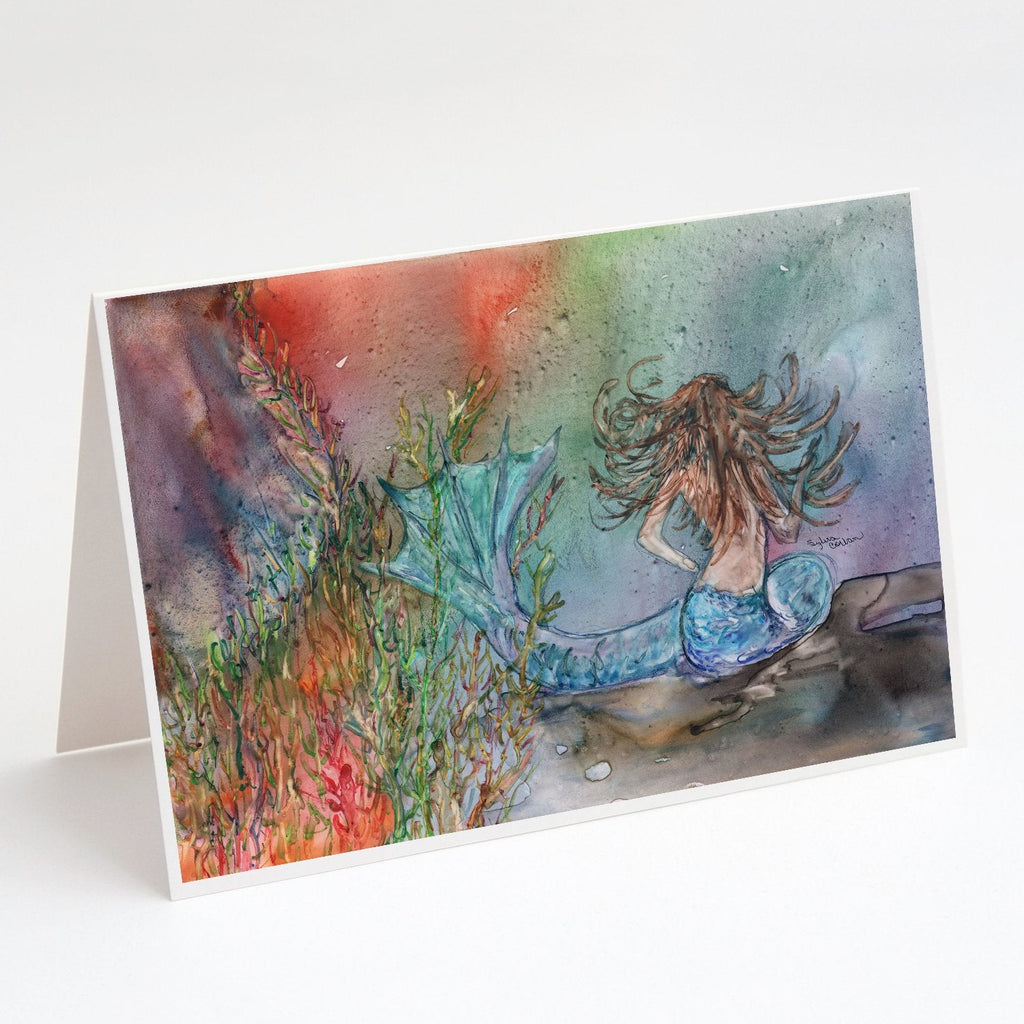 Brunette Mermaid Water Fantasy Greeting Cards Pack of 8 Blank Cards with Envelopes Whimsical A7 Size 5x7