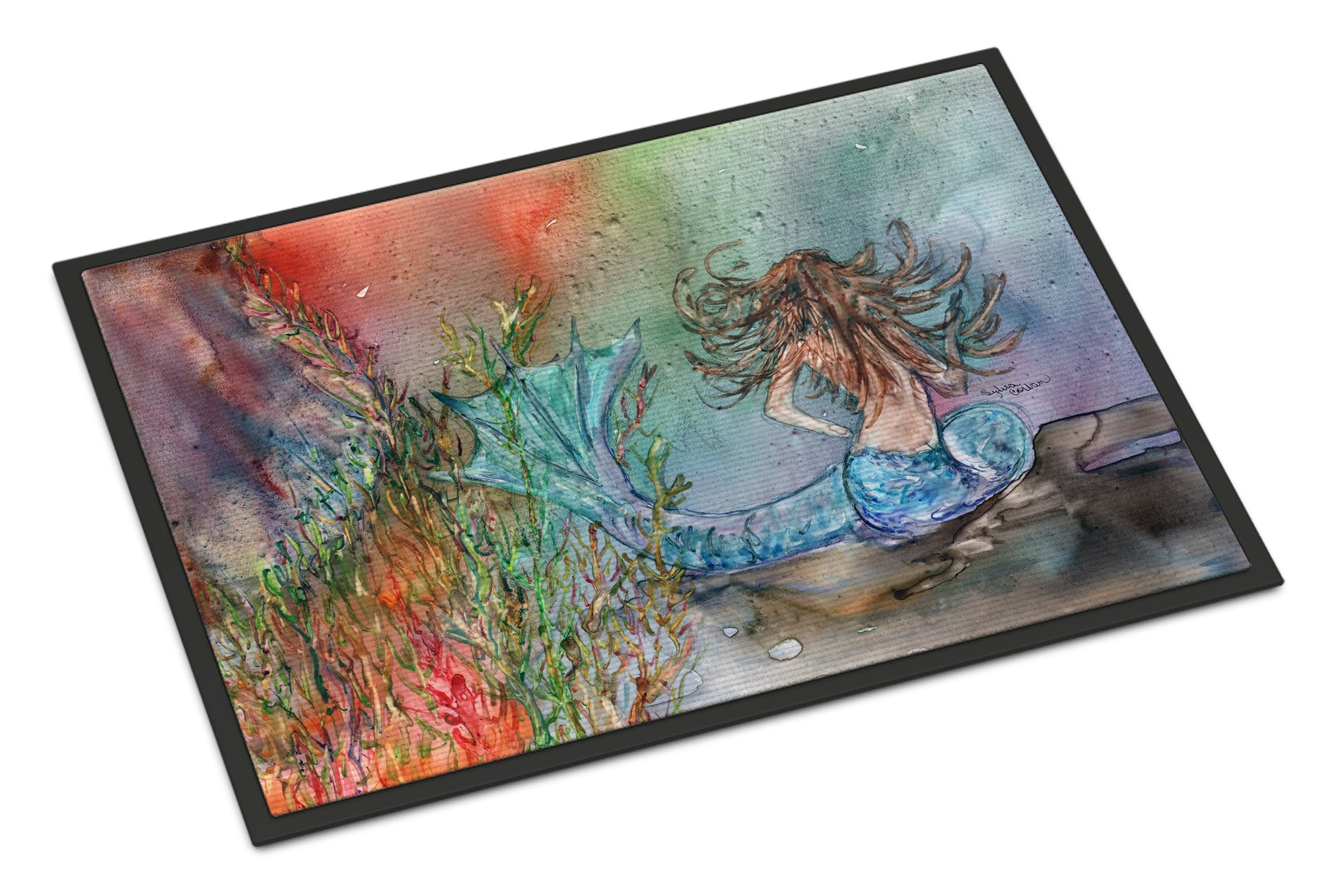 Brunette Mermaid Water Fantasy Doormat Indoor Outdoor 24H X 36W Front Door Mat Rugs for Entryway, Non Slip Washable Low Pile,