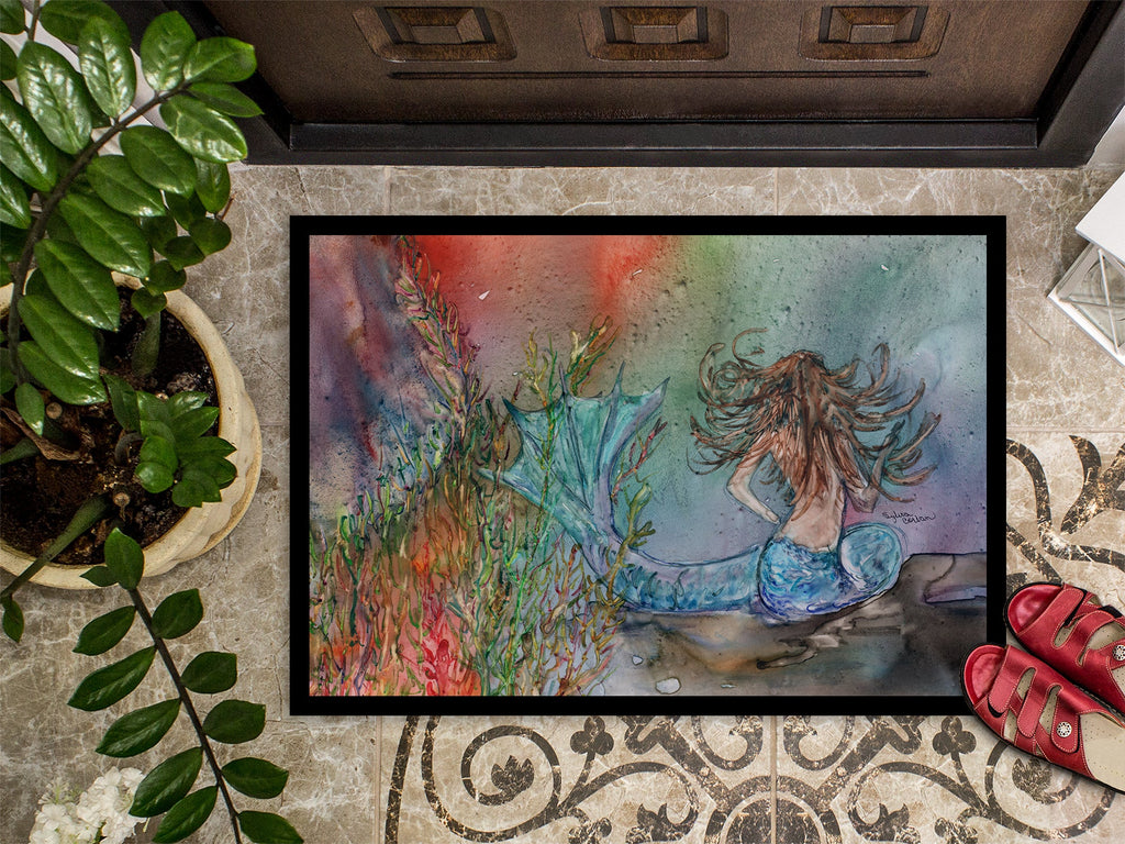 Brunette Mermaid Water Fantasy Doormat Indoor Outdoor 24H X 36W Front Door Mat Rugs for Entryway, Non Slip Washable Low Pile,
