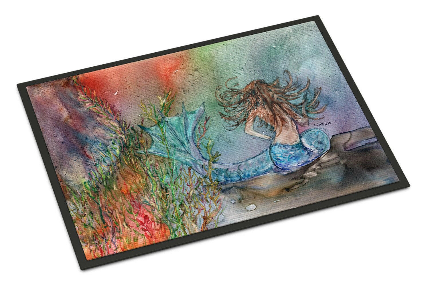 Brunette Mermaid Water Fantasy Doormat Indoor Outdoor 18H X 27W Front Door Mat Rugs for Entryway, Non Slip Washable