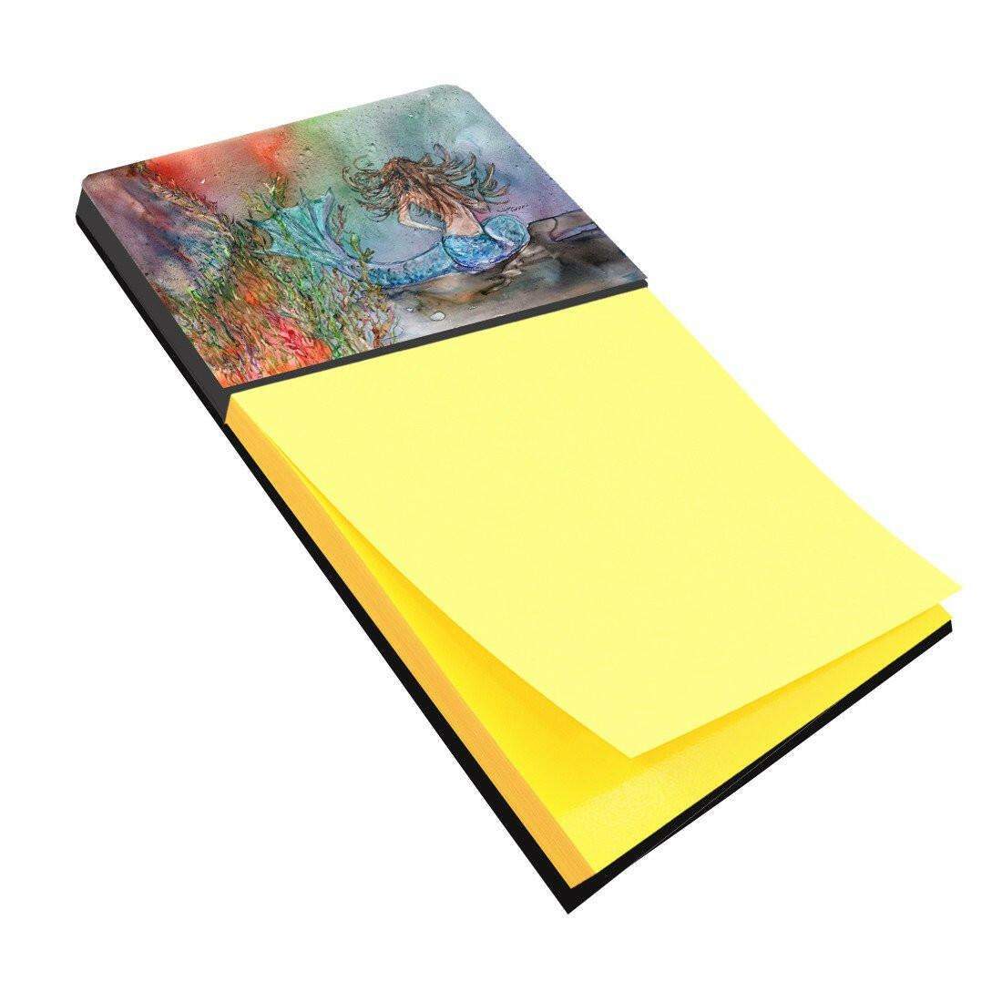 Brunette Mermaid Water Fantasy Watercolor Sticky Note Holder Refillable Dispenser Desk Accessory 3x3 Pad Gift