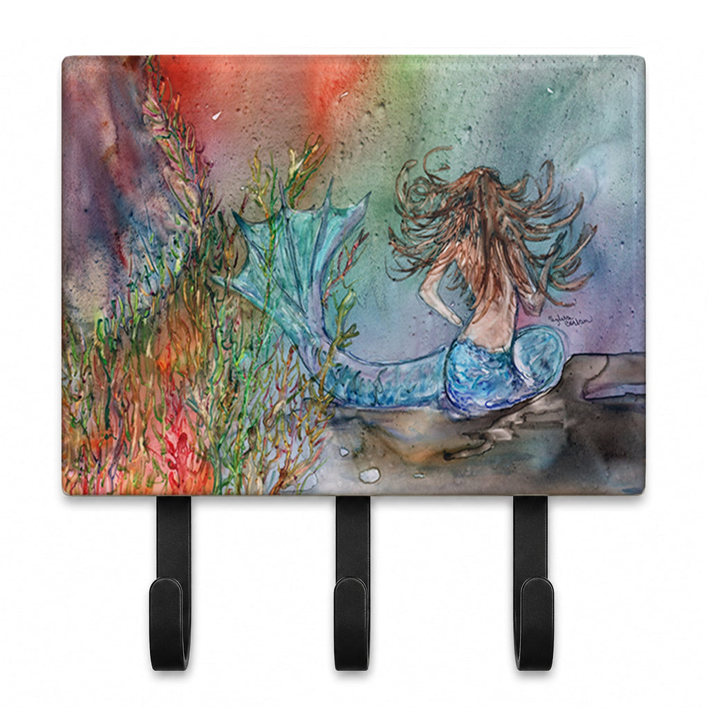 Brunette Mermaid Water Fantasy Leash or Key Holder Wall Hooks, Coat Rack Wall Mount, for Hanging Keys, Towels, Aprons, Leashes
