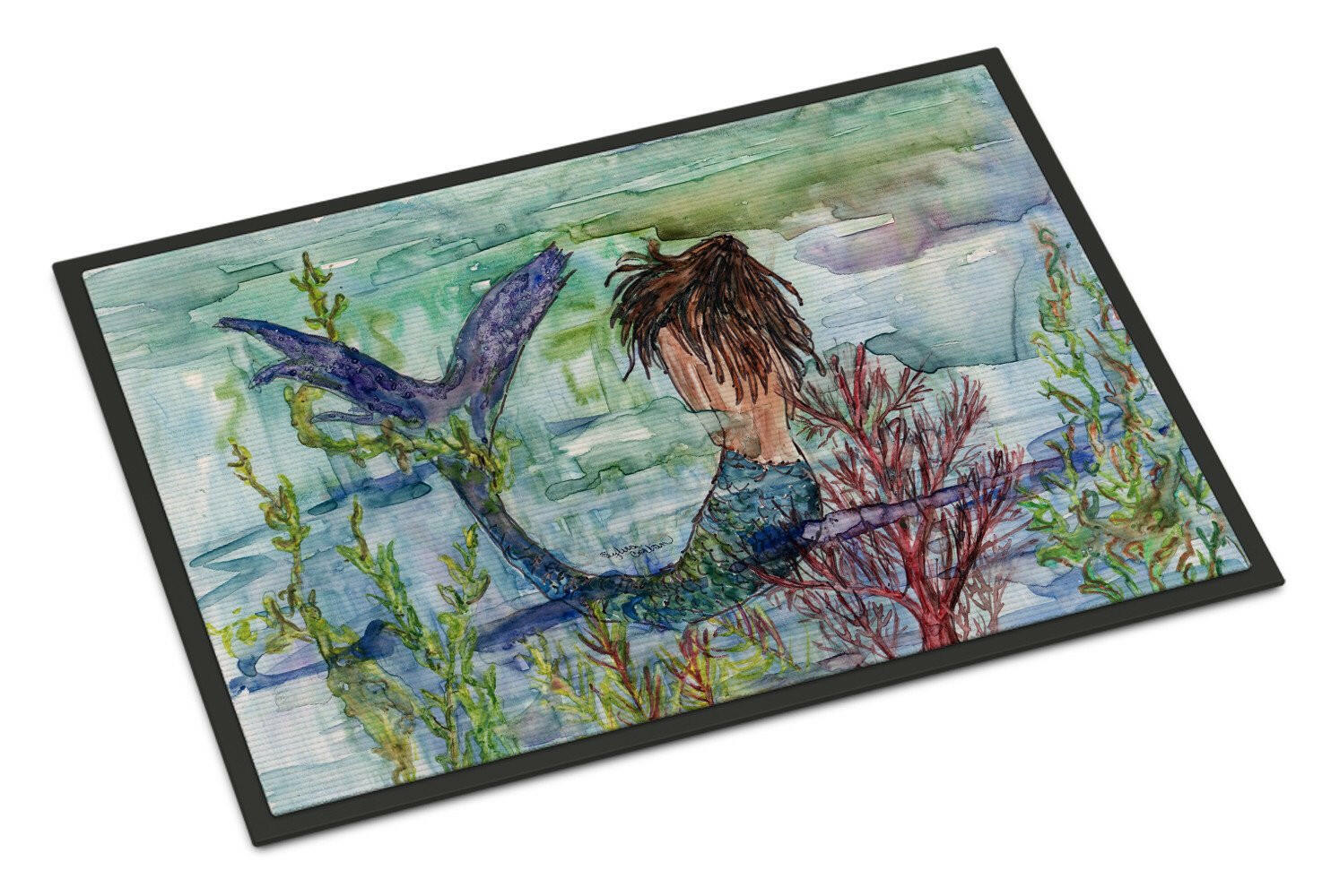 Brunette Mermaid Coral Fantasy Doormat Indoor Outdoor 18H X 27W Front Door Mat Rugs for Entryway, Non Slip Washable