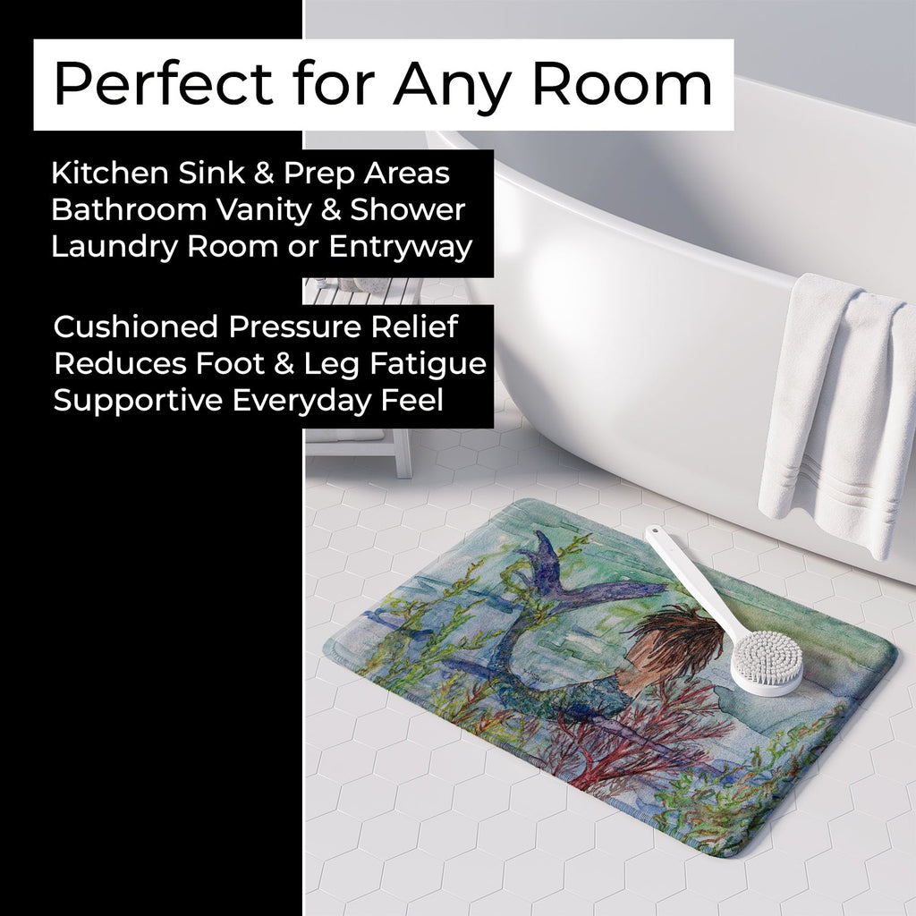 Brunette Mermaid Coral Fantasy Memory Foam Kitchen Mat Machine Washable Anti-Fatigue Cushion Comfort Bath or Kitchen Rug
