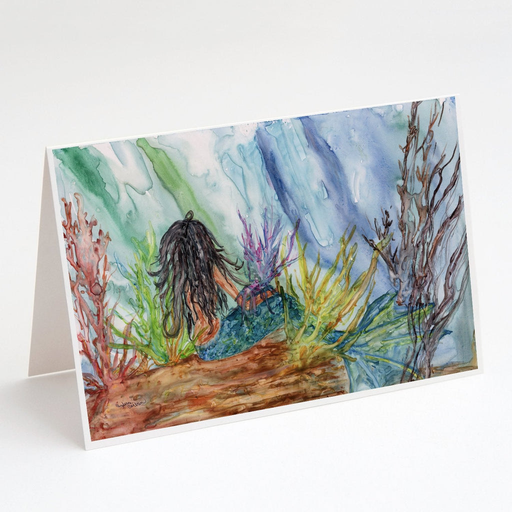 Black Haired Mermaid Water Fantasy Greeting Cards Pack of 8 Blank Cards with Envelopes Whimsical A7 Size 5x7