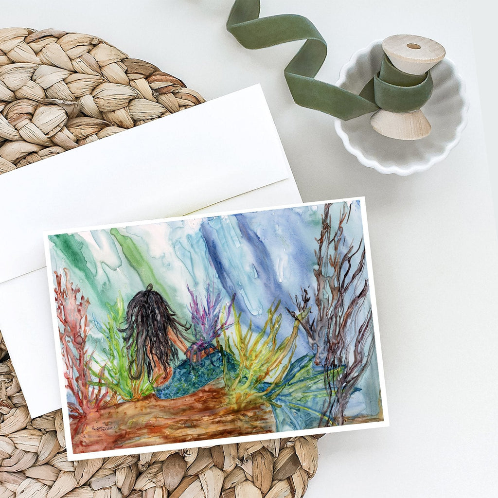 Black Haired Mermaid Water Fantasy Greeting Cards Pack of 8 Blank Cards with Envelopes Whimsical A7 Size 5x7