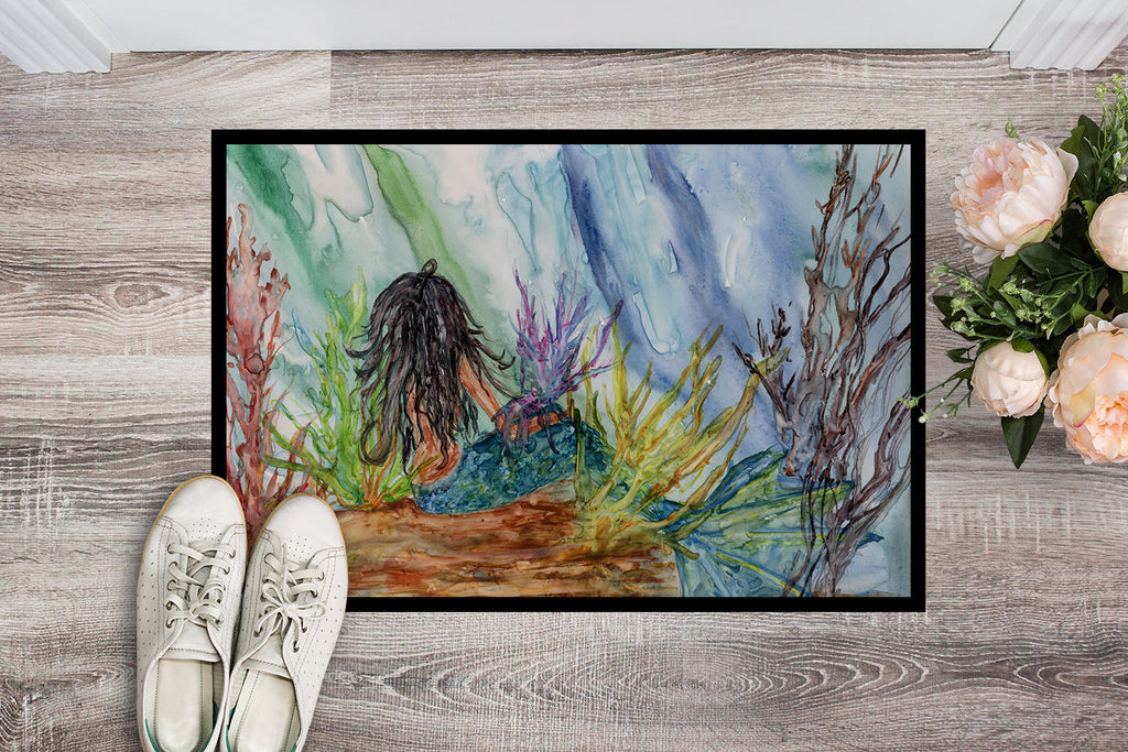 Black Haired Mermaid Water Fantasy Doormat Indoor Outdoor 24H X 36W Front Door Mat Rugs for Entryway, Non Slip Washable Low Pile,