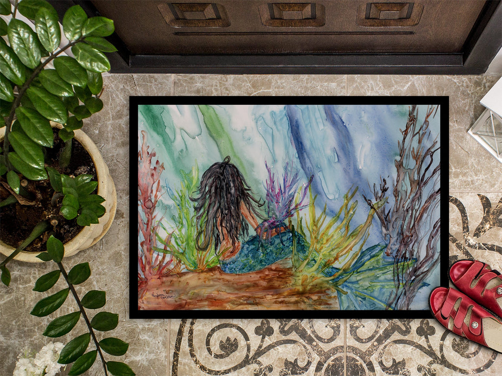 Black Haired Mermaid Water Fantasy Doormat Indoor Outdoor 24H X 36W Front Door Mat Rugs for Entryway, Non Slip Washable Low Pile,