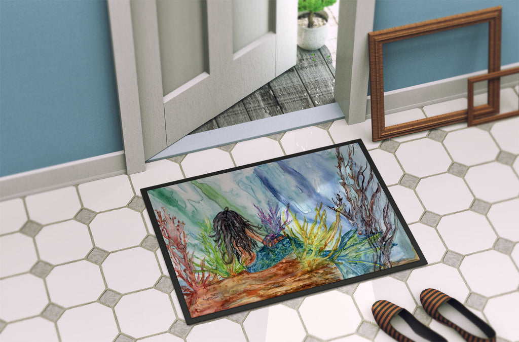Black Haired Mermaid Water Fantasy Doormat Indoor Outdoor 24H X 36W Front Door Mat Rugs for Entryway, Non Slip Washable Low Pile,