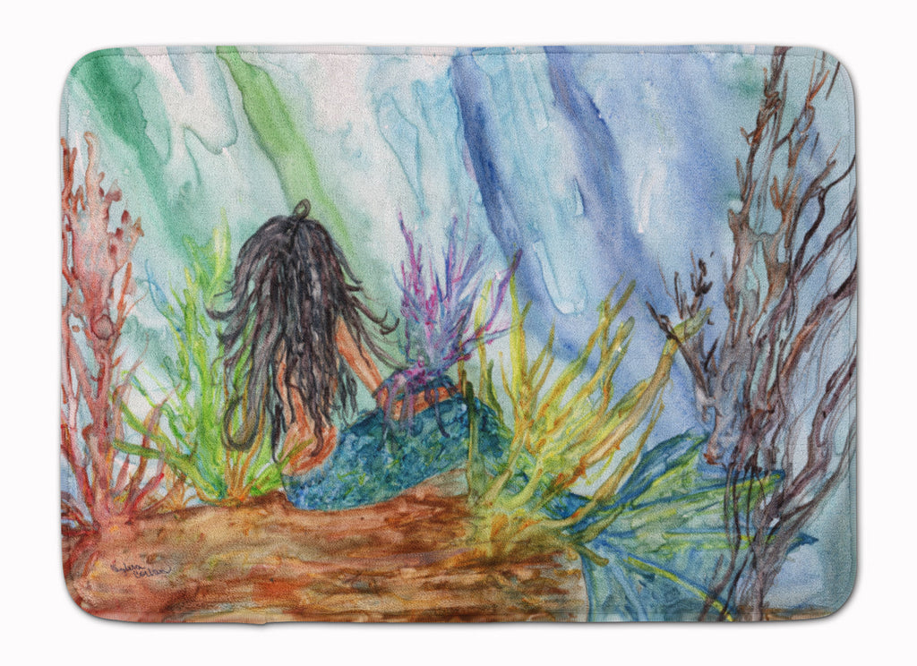 Black Haired Mermaid Water Fantasy Memory Foam Kitchen Mat Machine Washable Anti-Fatigue Cushion Comfort Bath or Kitchen Rug