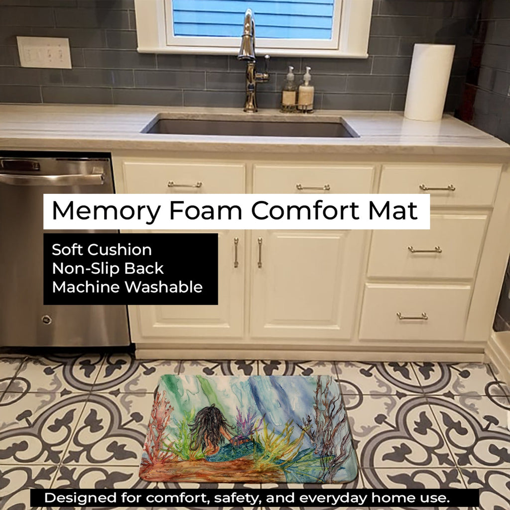 Black Haired Mermaid Water Fantasy Memory Foam Kitchen Mat Machine Washable Anti-Fatigue Cushion Comfort Bath or Kitchen Rug