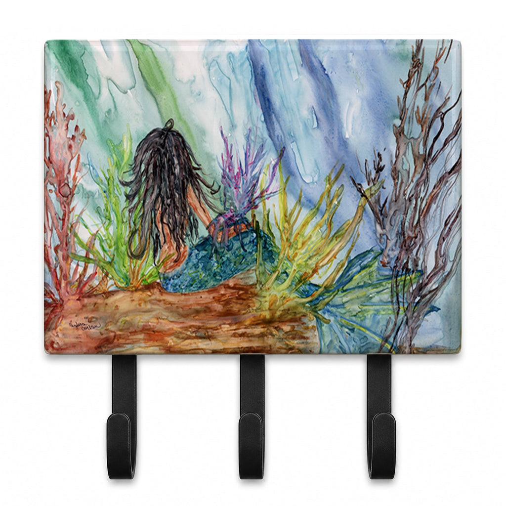Black Haired Mermaid Water Fantasy Leash or Key Holder Wall Hooks, Coat Rack Wall Mount, for Hanging Keys, Towels, Aprons, Leashes