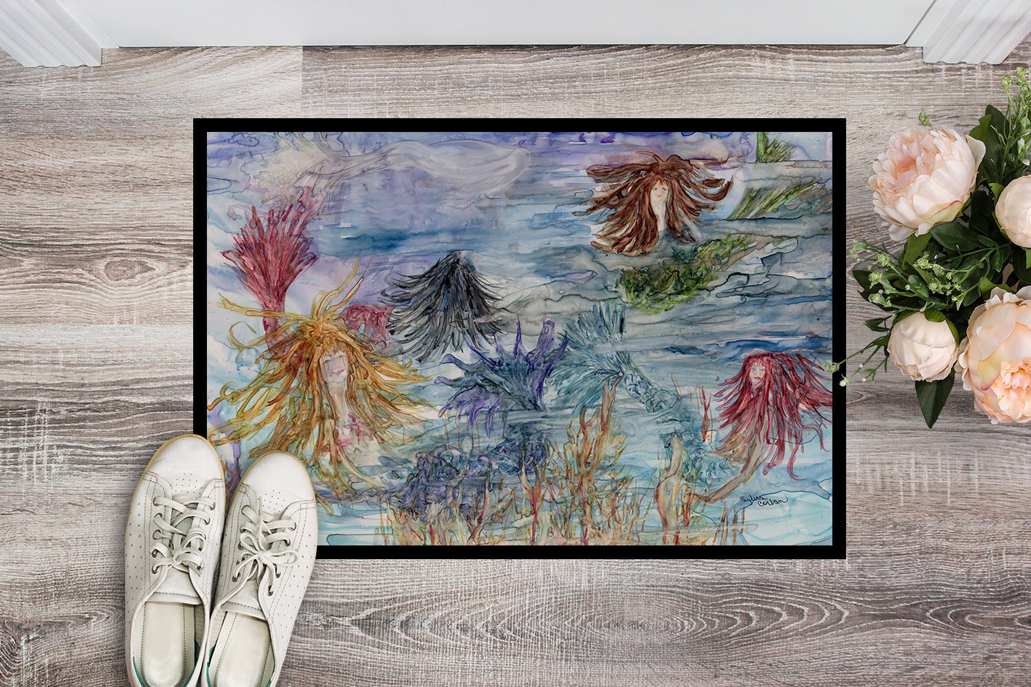 Abstract Mermaid Water Fantasy Doormat Indoor Outdoor 24H X 36W Front Door Mat Rugs for Entryway, Non Slip Washable Low Pile,