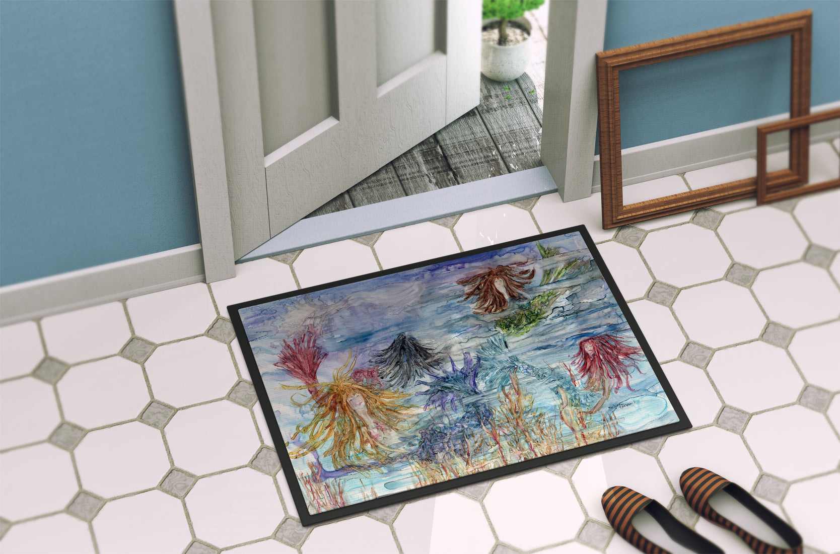 Abstract Mermaid Water Fantasy Doormat Indoor Outdoor 24H X 36W Front Door Mat Rugs for Entryway, Non Slip Washable Low Pile,