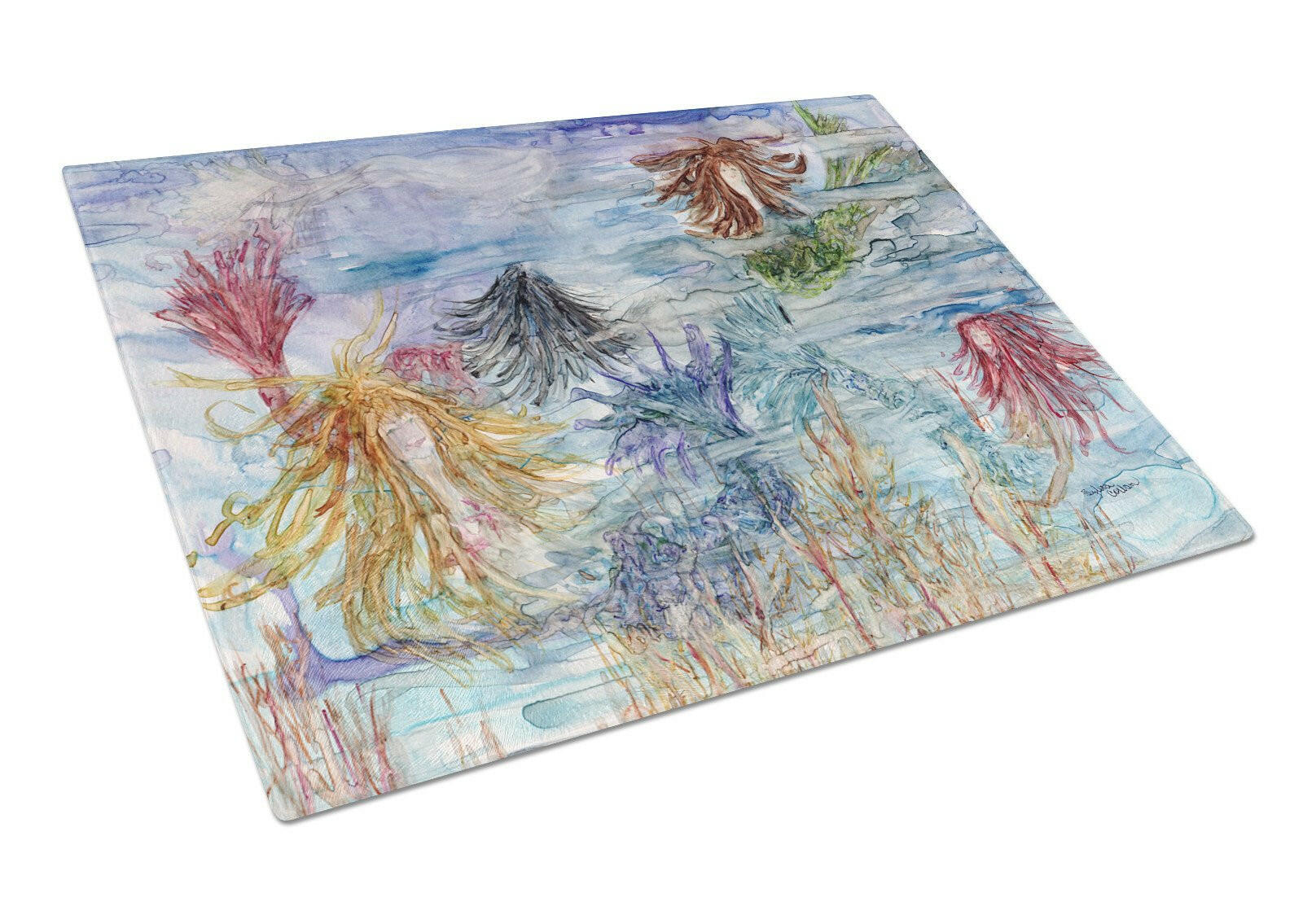Abstract Mermaid Water Fantasy Cutting Board Tempered Glass Kitchen Cutting Surface, Heat Resistant Chopping, Non-Slip Feet, Food Prep & Serving
