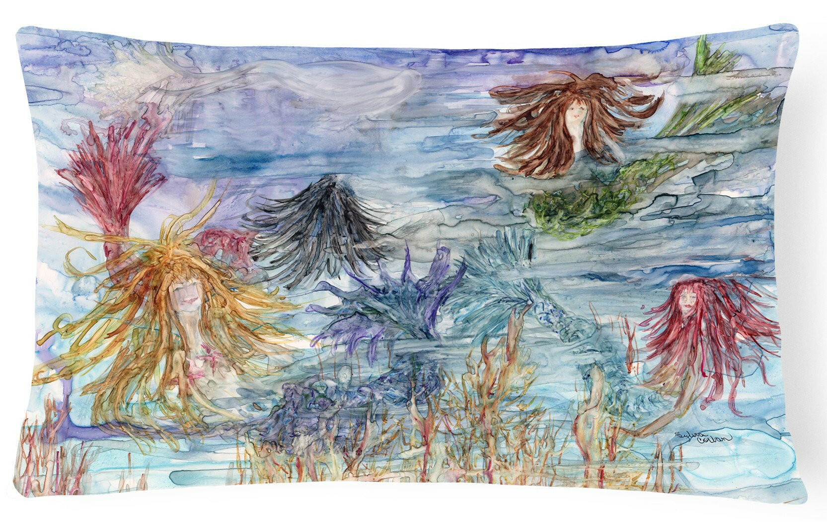 Abstract Mermaid Water Fantasy Decorative Throw Pillow 12x16 Indoor Outdoor Accent Cushion, Fabric Cover with Insert for Sofa, Bed, Porch & Living Room