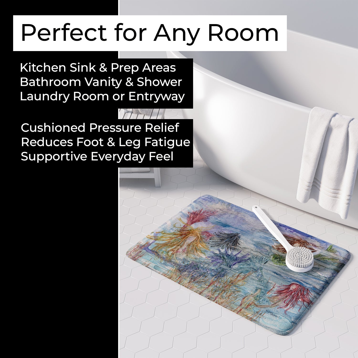Abstract Mermaid Water Fantasy Memory Foam Kitchen Mat Machine Washable Anti-Fatigue Cushion Comfort Bath or Kitchen Rug