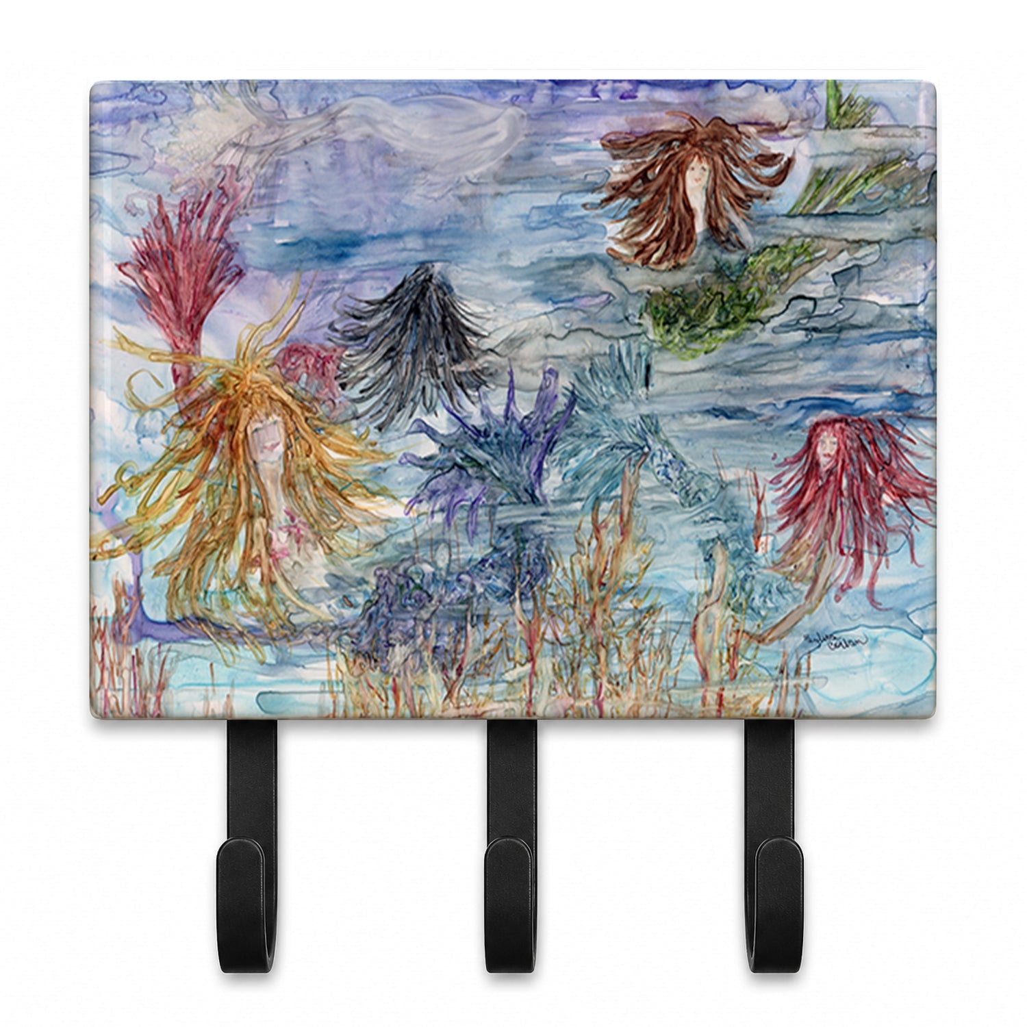 Abstract Mermaid Water Fantasy Leash or Key Holder Wall Hooks, Coat Rack Wall Mount, for Hanging Keys, Towels, Aprons, Leashes
