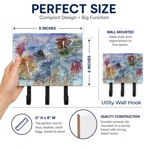 Abstract Mermaid Water Fantasy Leash or Key Holder Wall Hooks, Coat Rack Wall Mount, for Hanging Keys, Towels, Aprons, Leashes