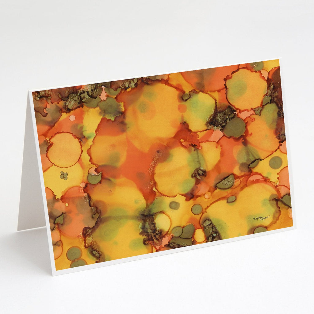 Abstract in Orange and Greens Greeting Cards Pack of 8 Blank Cards with Envelopes Whimsical A7 Size 5x7