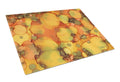 Abstract in Orange and Greens Cutting Board Tempered Glass Kitchen Cutting Surface, Heat Resistant Chopping, Non-Slip Feet, Food Prep & Serving