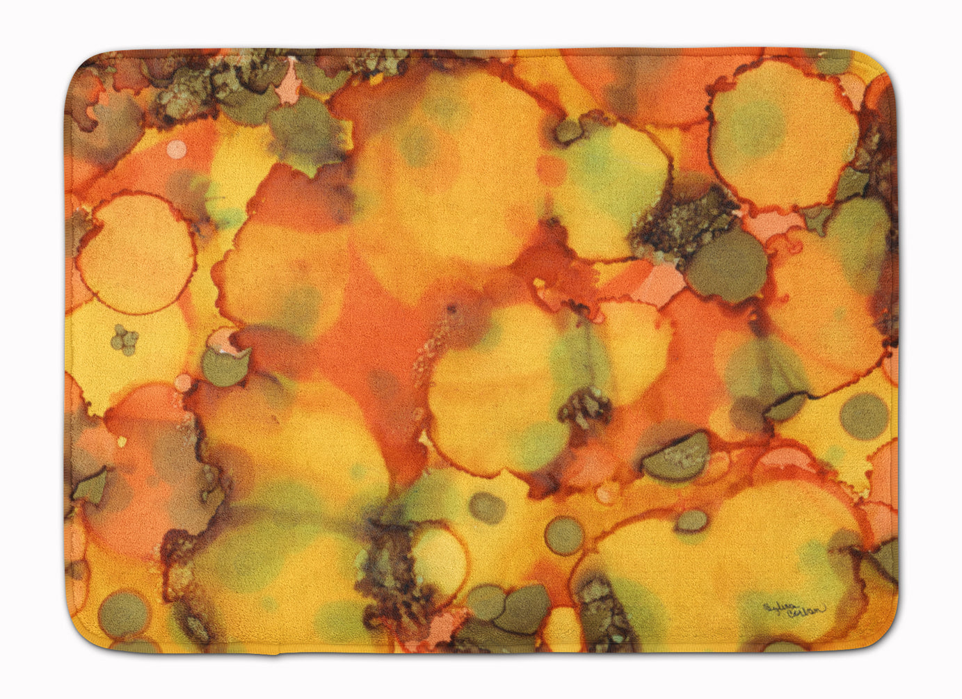 Abstract in Orange and Greens Memory Foam Kitchen Mat Machine Washable Anti-Fatigue Cushion Comfort Bath or Kitchen Rug