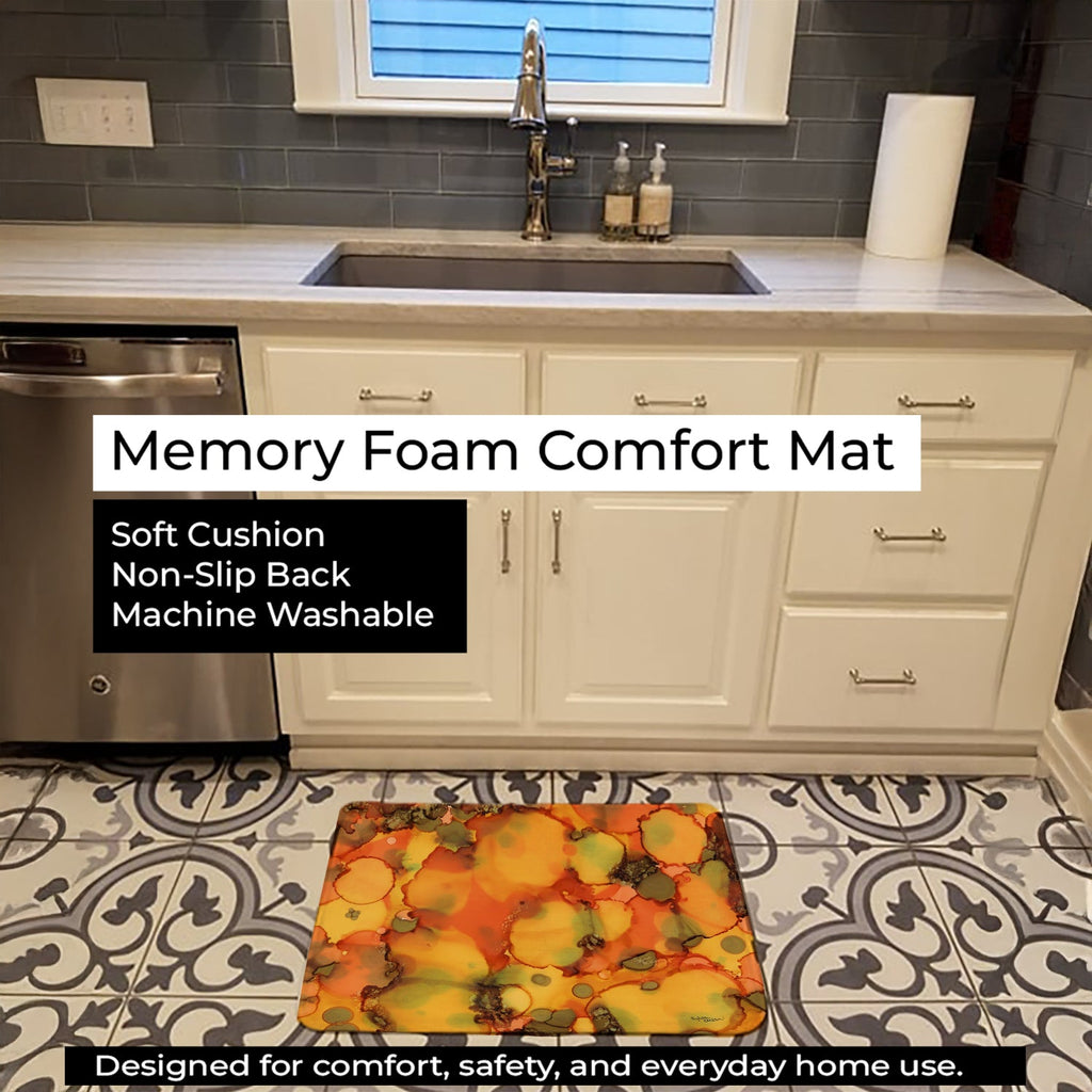 Abstract in Orange and Greens Memory Foam Kitchen Mat Machine Washable Anti-Fatigue Cushion Comfort Bath or Kitchen Rug