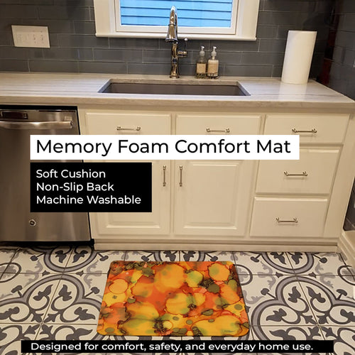 Abstract in Orange and Greens Memory Foam Kitchen Mat Machine Washable Anti-Fatigue Cushion Comfort Bath or Kitchen Rug