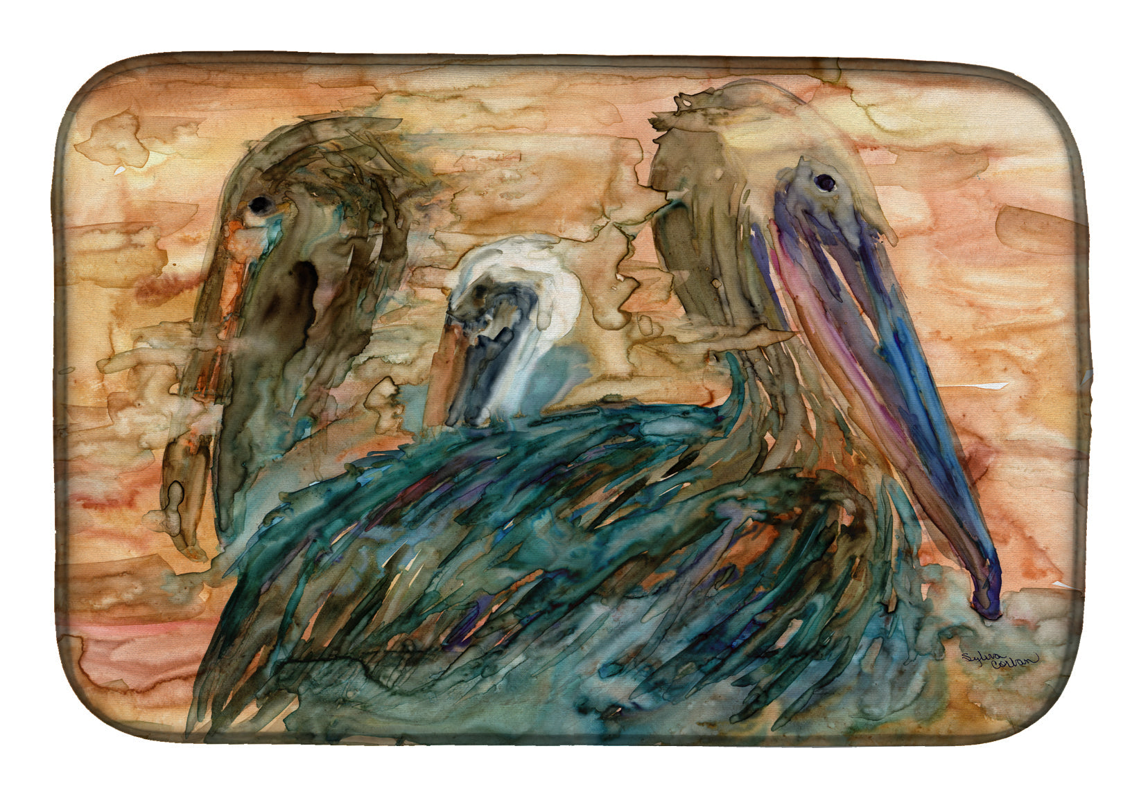 Abstract Pelicans Dish Drying Mat Absorbent Dish Drying Mat Pad for Kitchen Counter Dish Drainer Mat for Countertop, 14 x 21", Multicolor
