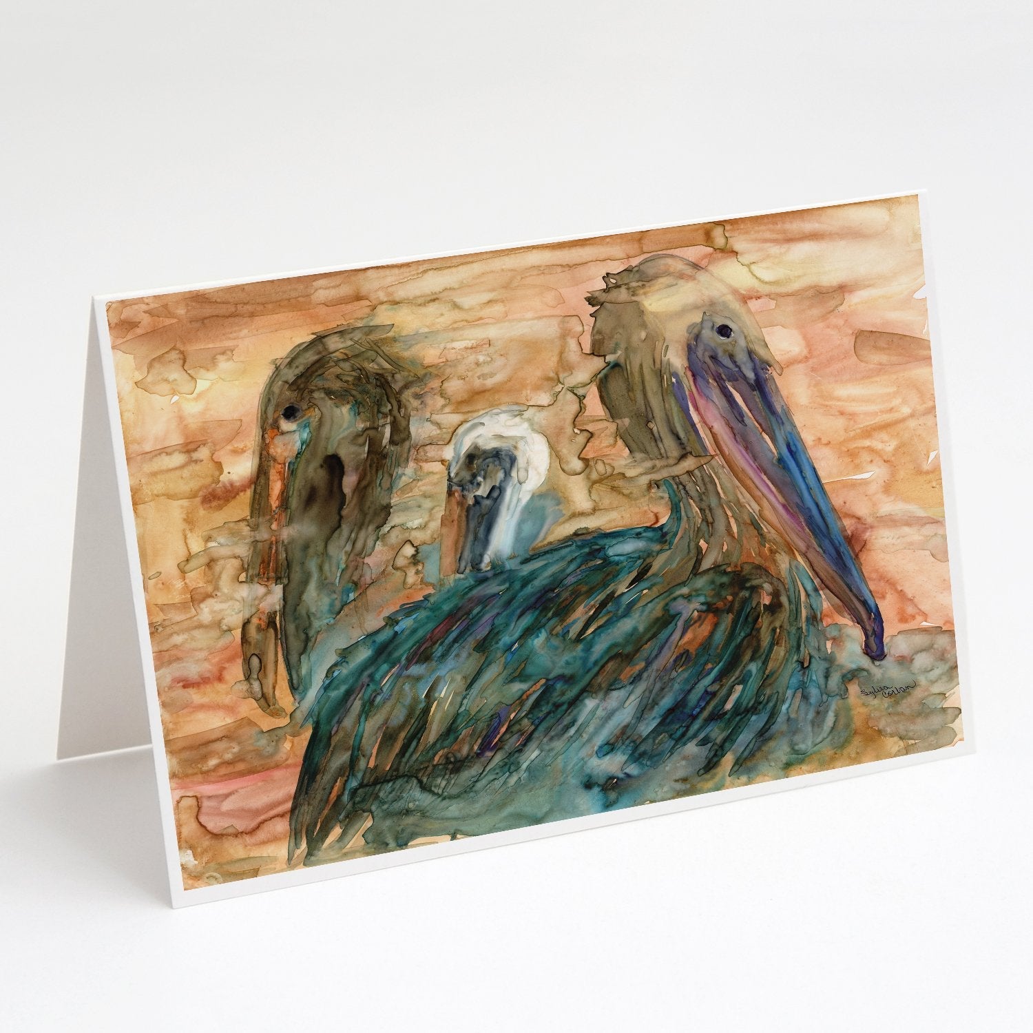 Abstract Pelicans Greeting Cards Pack of 8 Blank Cards with Envelopes Whimsical A7 Size 5x7