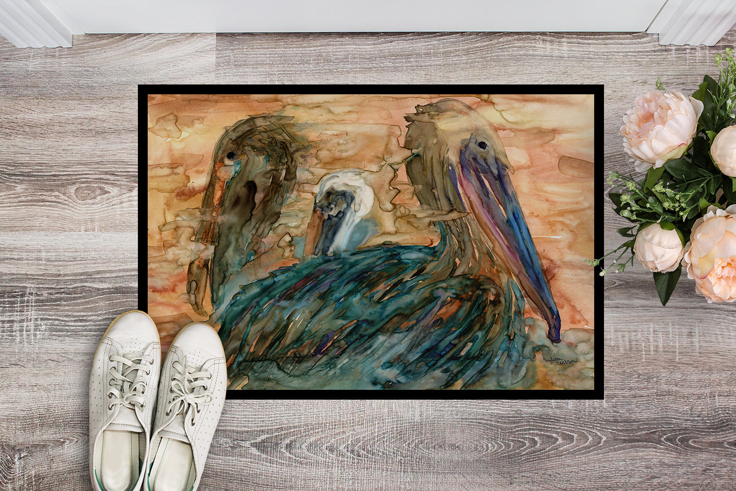 Abstract Pelicans Doormat Indoor Outdoor 24H X 36W Front Door Mat Rugs for Entryway, Non Slip Washable Low Pile,