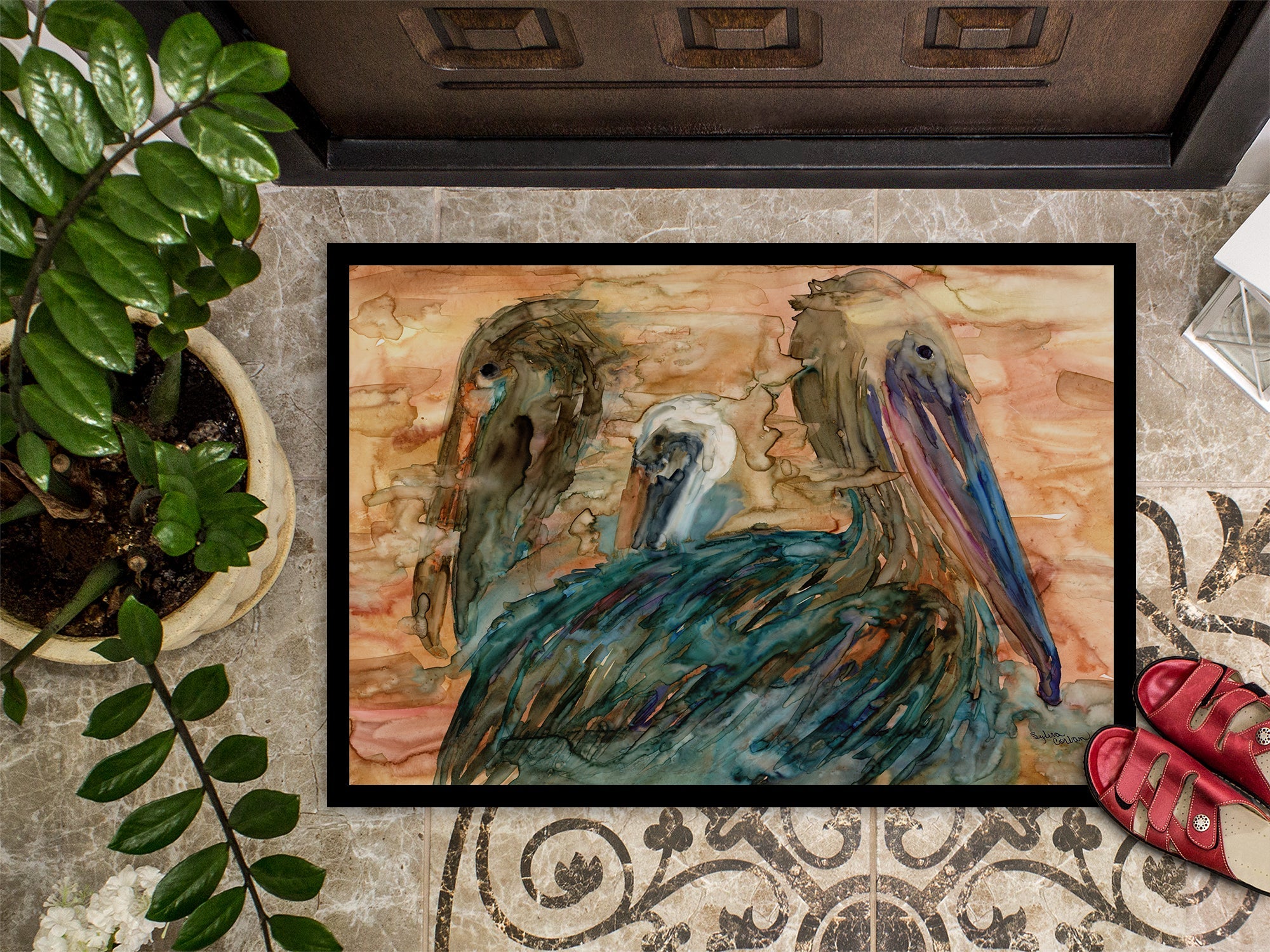 Abstract Pelicans Doormat Indoor Outdoor 24H X 36W Front Door Mat Rugs for Entryway, Non Slip Washable Low Pile,
