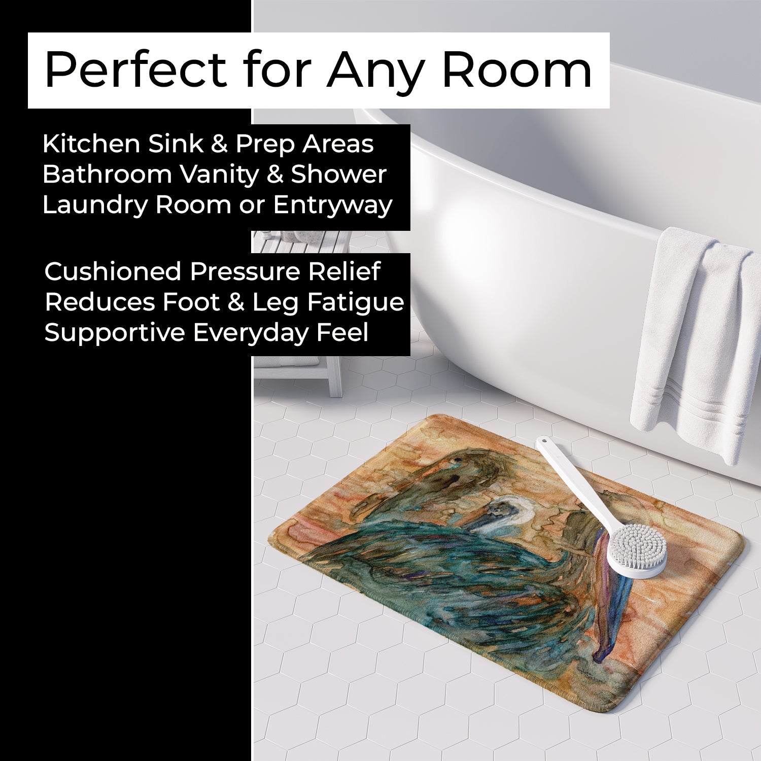 Abstract Pelicans Memory Foam Kitchen Mat Machine Washable Anti-Fatigue Cushion Comfort Bath or Kitchen Rug