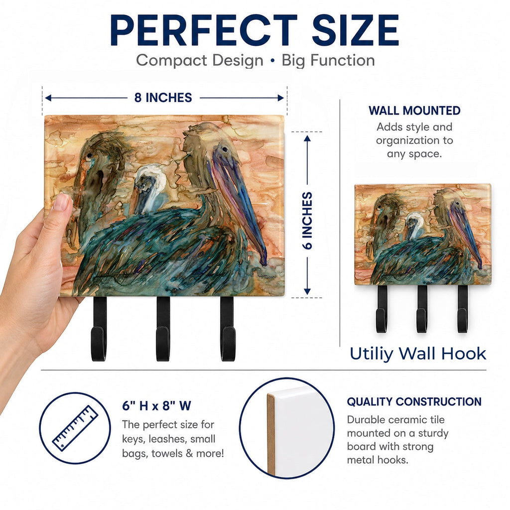 Abstract Pelicans Leash or Key Holder Wall Hooks, Coat Rack Wall Mount, for Hanging Keys, Towels, Aprons, Leashes