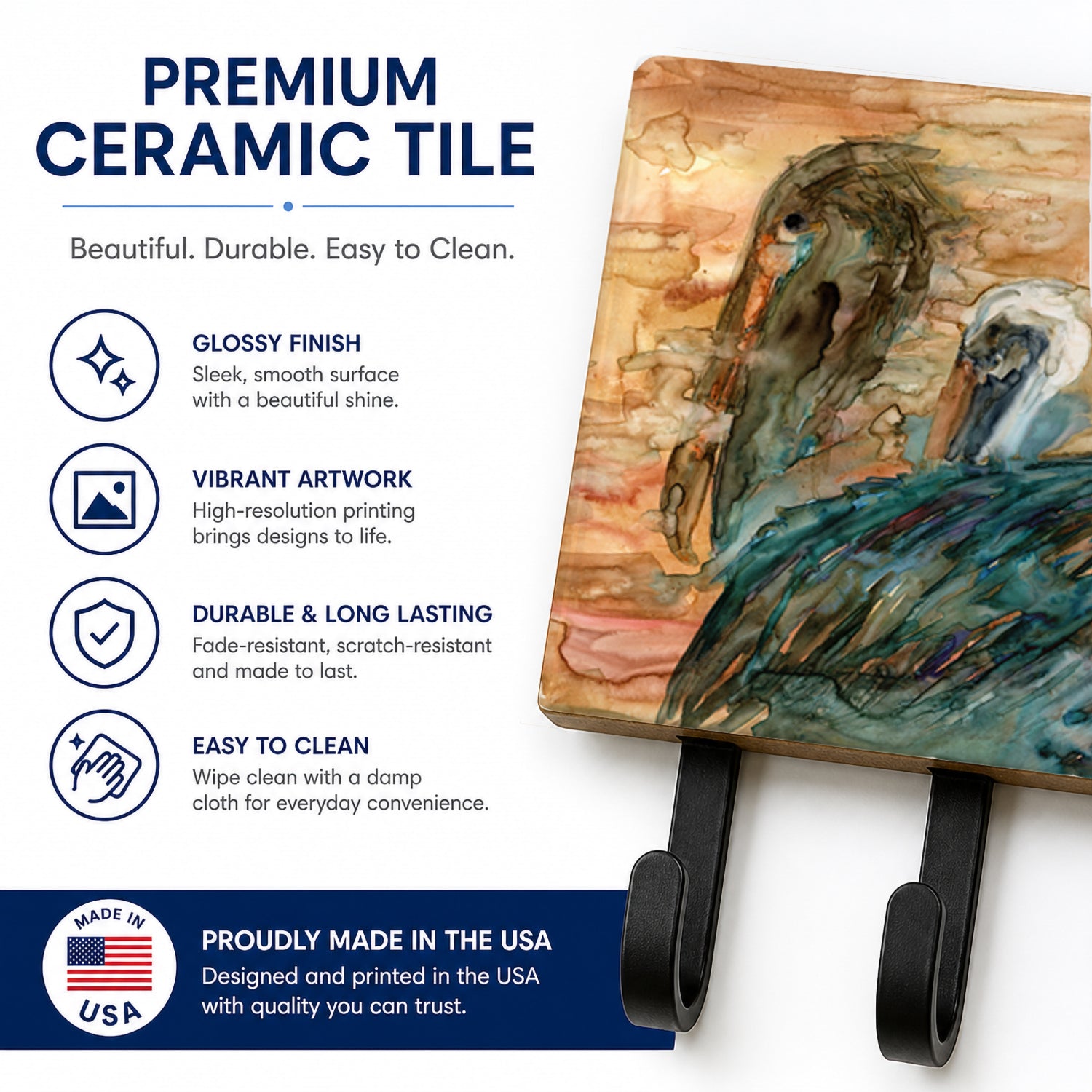Abstract Pelicans Leash or Key Holder Wall Hooks, Coat Rack Wall Mount, for Hanging Keys, Towels, Aprons, Leashes