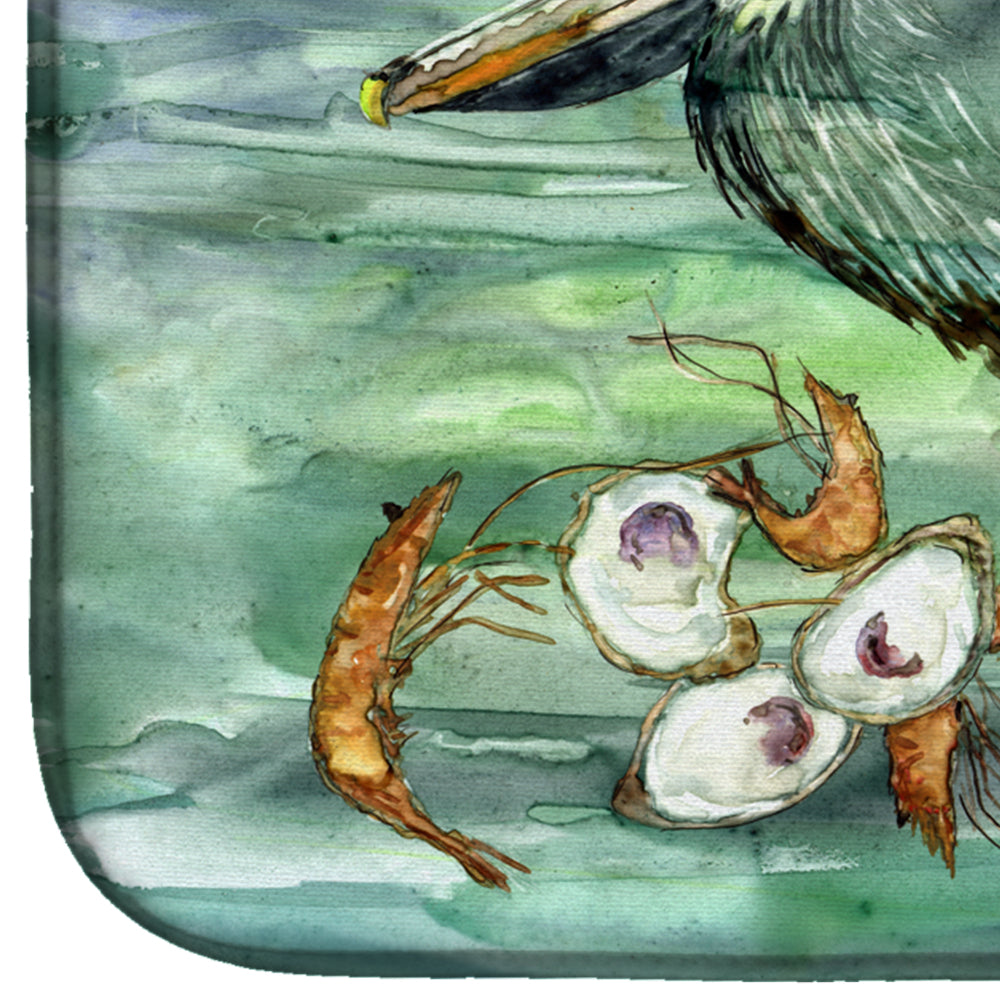 Watery Pelican, Shrimp, Crab and Oysters Dish Drying Mat Absorbent Dish Drying Mat Pad for Kitchen Counter Dish Drainer Mat for Countertop, 14 x 21", Multicolor