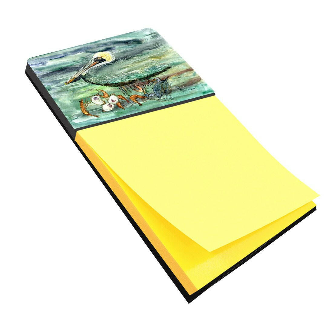 Watery Pelican, Shrimp, Crab and Oysters Watercolor Sticky Note Holder Refillable Dispenser Desk Accessory 3x3 Pad Gift