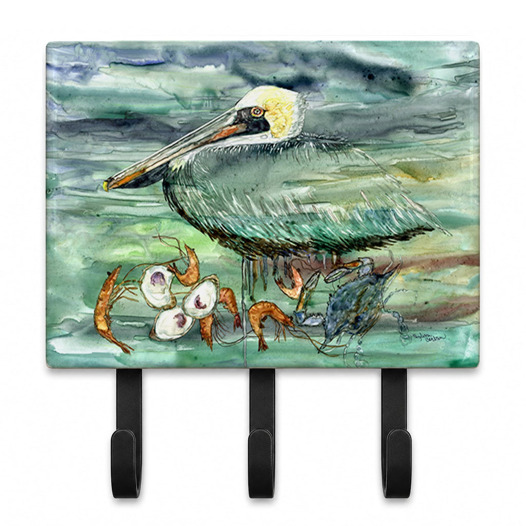 Watery Pelican, Shrimp, Crab and Oysters Leash or Key Holder Wall Hooks, Coat Rack Wall Mount, for Hanging Keys, Towels, Aprons, Leashes