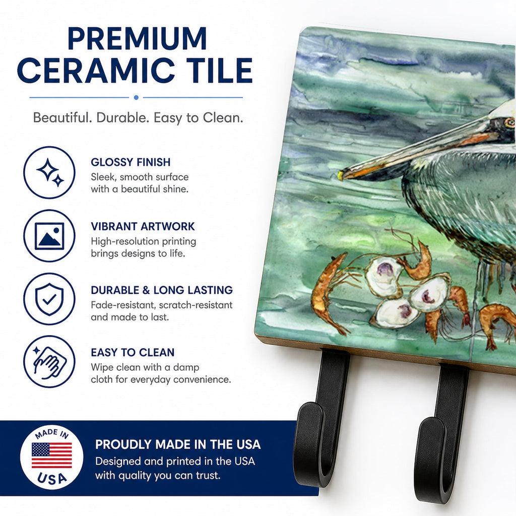Watery Pelican, Shrimp, Crab and Oysters Leash or Key Holder Wall Hooks, Coat Rack Wall Mount, for Hanging Keys, Towels, Aprons, Leashes