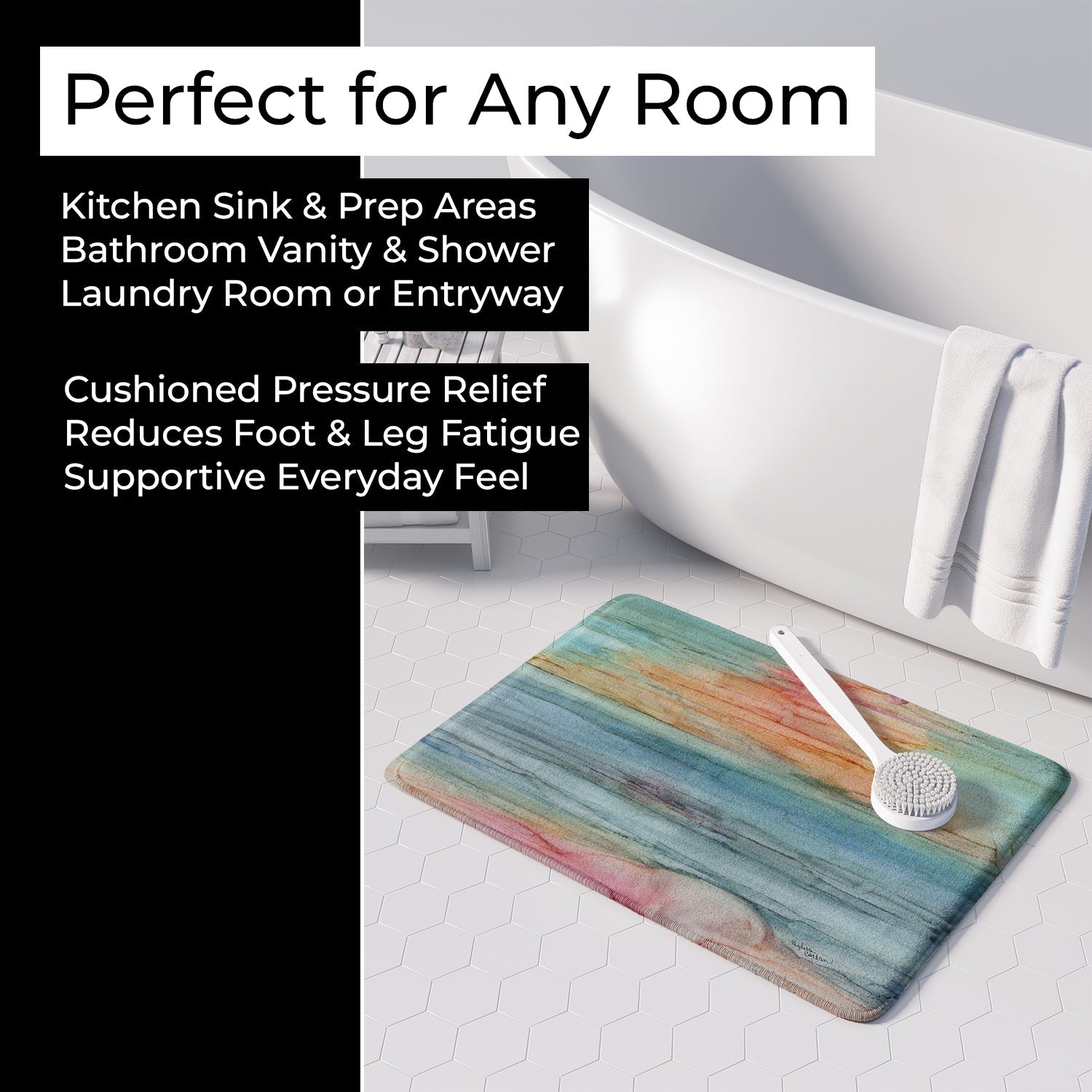 Abstract Rainbow Memory Foam Kitchen Mat Machine Washable Anti-Fatigue Cushion Comfort Bath or Kitchen Rug